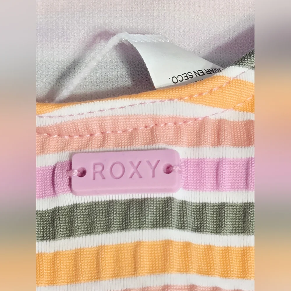 Roxy Girls One-Piece Swimsuit Size 12 Pastel Stripe Ribbed Low Back UPF 50+ NWT